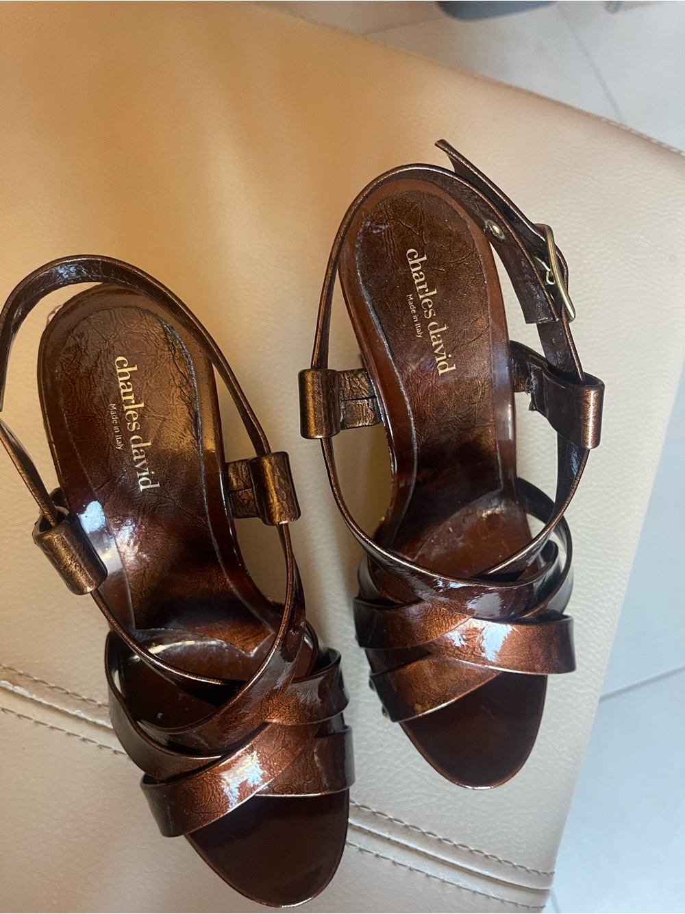 Charles David Bronze Metallic Slingback Heels